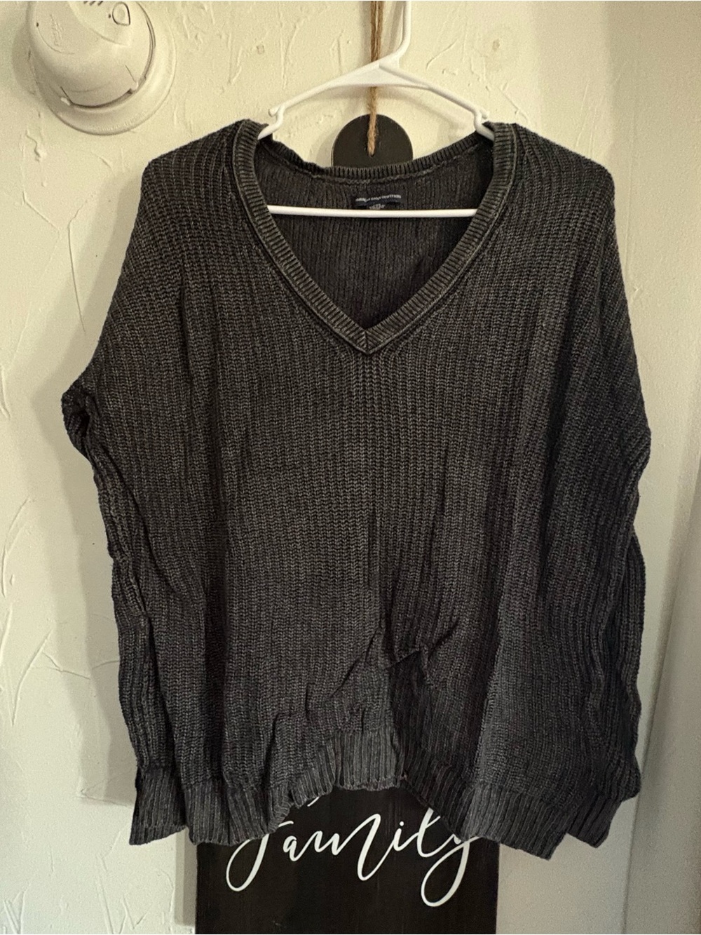 American Eagle Outfitters Men's Charcoal V-Neck Sweater